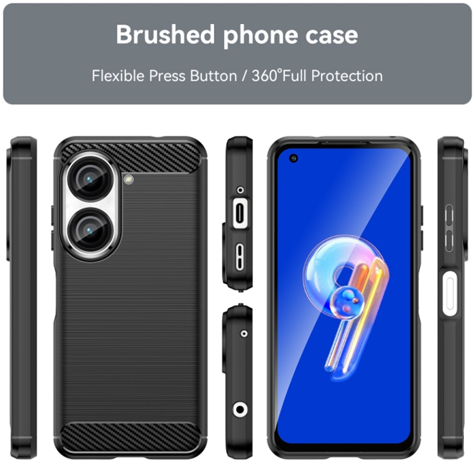 Husa pentru Asus Zenfone 9 / Zenfone 10, SKYDDAR INNOVATION, Carbon Silicone, din Silicon Slim, cu textura Fibra Carbon, set cu sticker, Negru - 1 | YEO