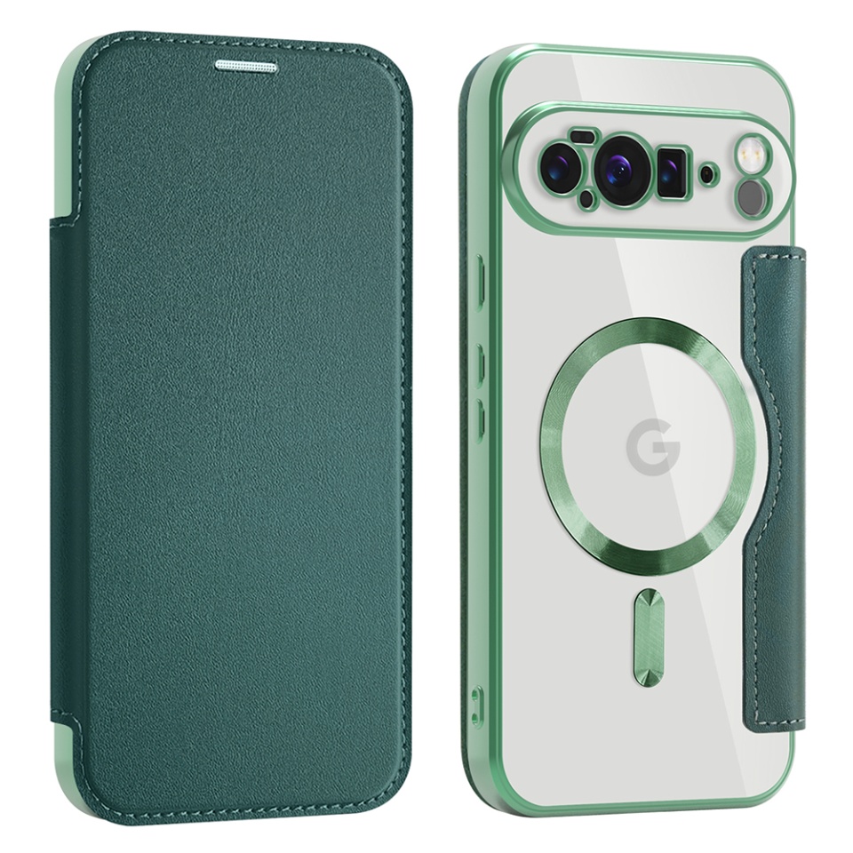 Husa pentru Google Pixel 10 Pro XL tip carte, SKYDDAR INOVATION, SmartMag Book, Magsafe, RFiD, Suport Carduri, set cu sticker, Verde - 1 | YEO