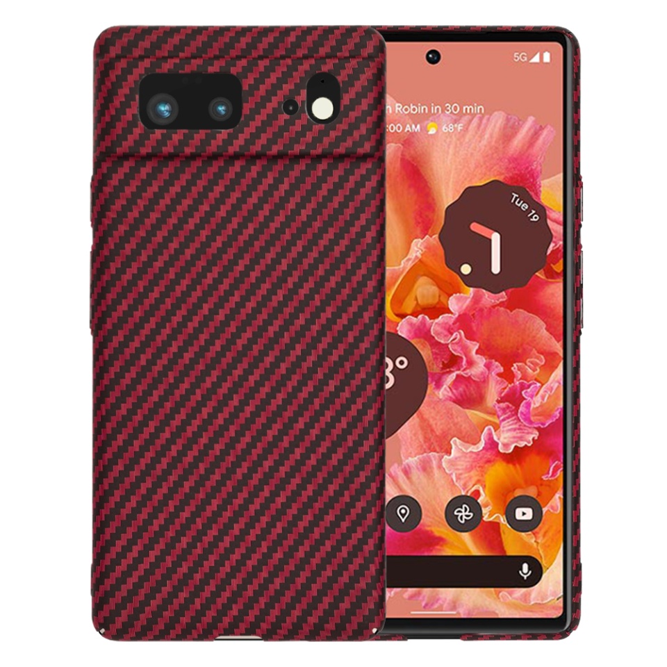Husa pentru Google Pixel 6, Finisaj Premium cu Textura de Carbon, Design Elegant, SKDR CarbonFlex - Rosu