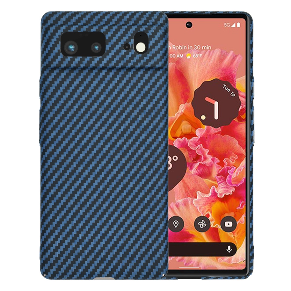 Husa pentru Google Pixel 6, Finisaj Premium cu Textura de Carbon, Design Elegant, SKDR CarbonFlex - Cyan