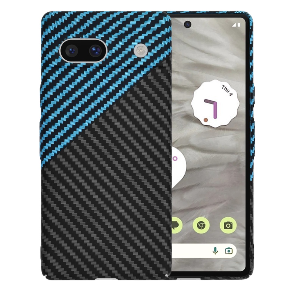 Husa pentru Google Pixel 7a, Finisaj Premium cu Textura de Carbon, Design Elegant, SKDR CarbonFlex - Bleu