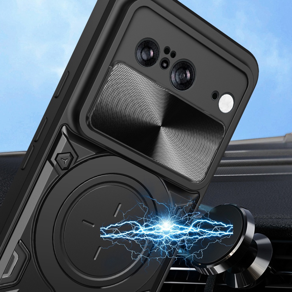Husa pentru Google Pixel 8, cu inel magnetic si suport ajustabil, protecție completa camera, SKDR SafeCover - Roz auriu - 2 | YEO
