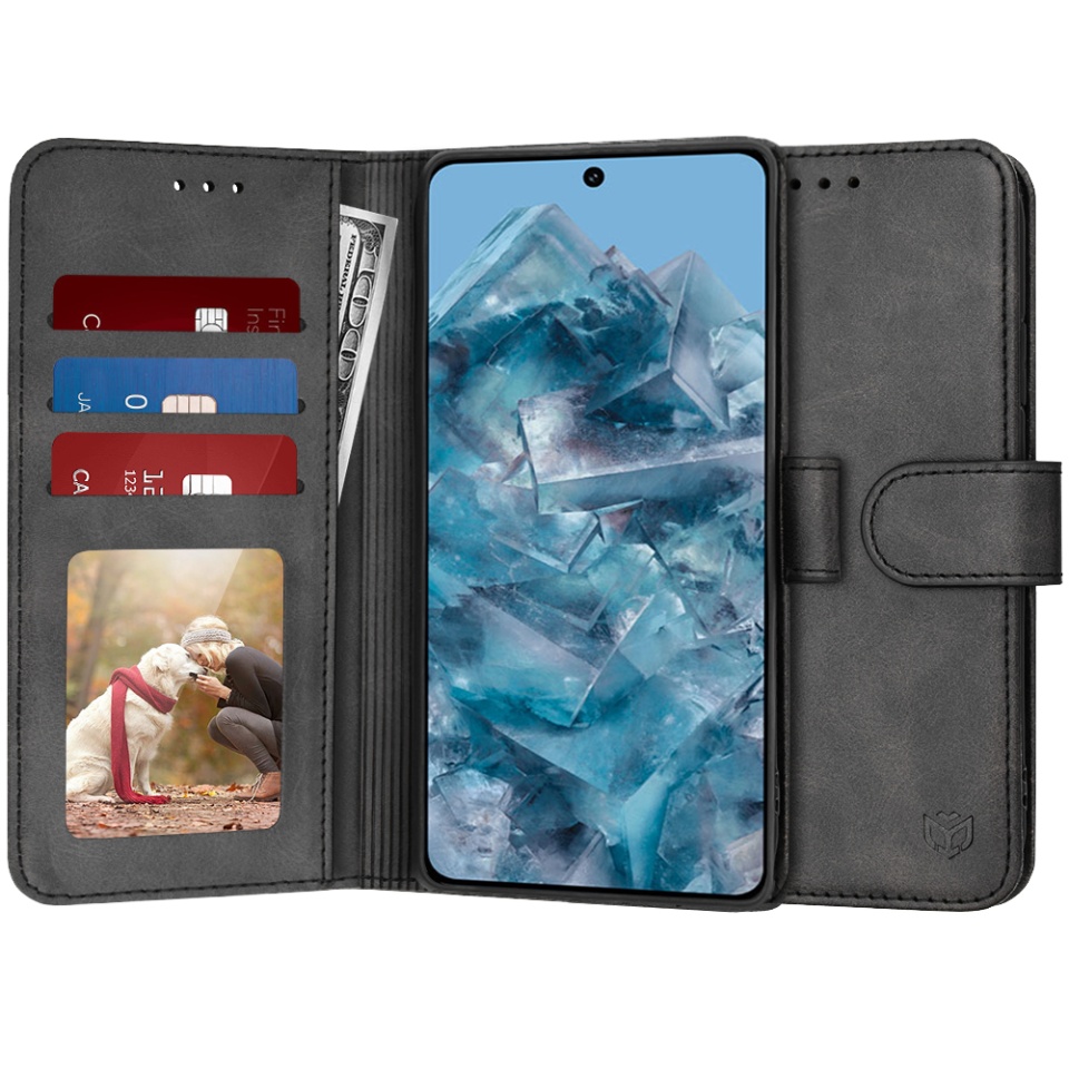 Husa pentru Google Pixel 8 Pro, SKYDDAR INNOVATION, Diary Book, tip carte, cu Portofel Interior, Antisoc, Negru, set cu sticker