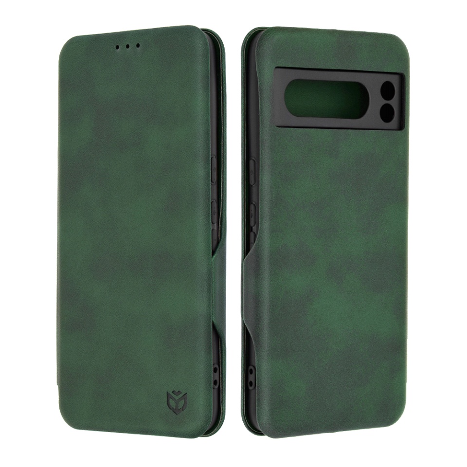 Husa pentru Google Pixel 8 Pro, SKYDDAR INNOVATION, Safe Wallet tip carte din Piele Ecologica, Suport Carduri, Inchidere Magnetica, Verde, set cu sticker