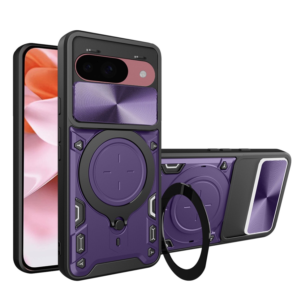 Husa pentru Google Pixel 9 / Pixel 9 Pro, SKYDDAR INNOVATION, CamGuard Pro, Inel Magnetic, Protectie Camera, set cu sticker, Mov