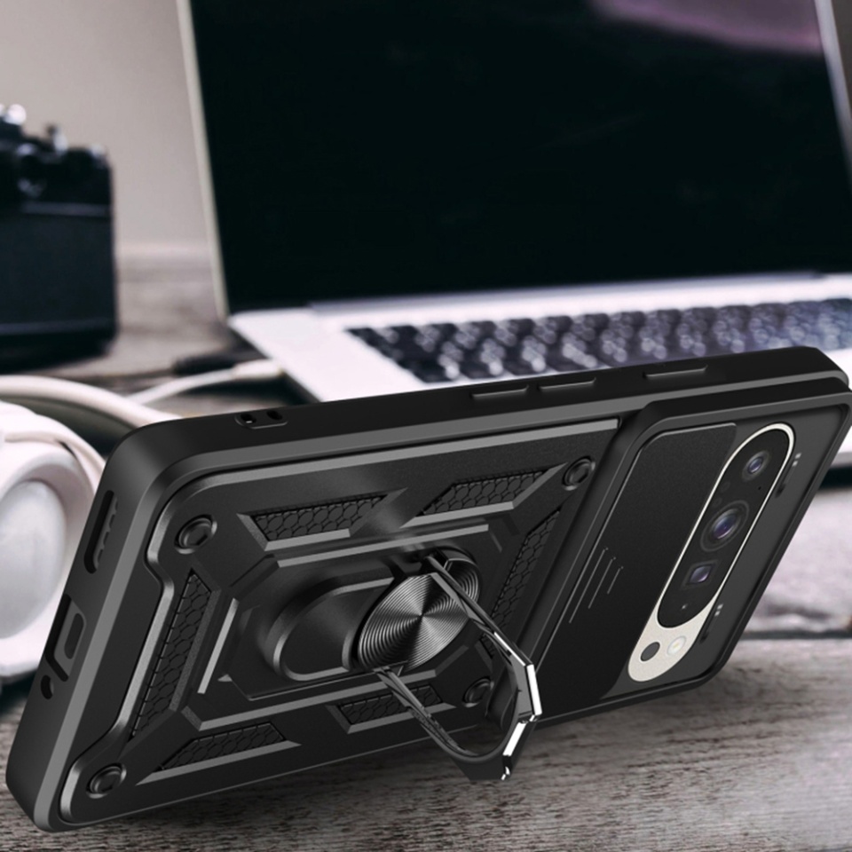 Husa pentru Google Pixel 9 / Pixel 9 Pro, SKYDDAR INNOVATION, CamShield, Inel magnetic, set cu sticker, Albastru - 2 | YEO
