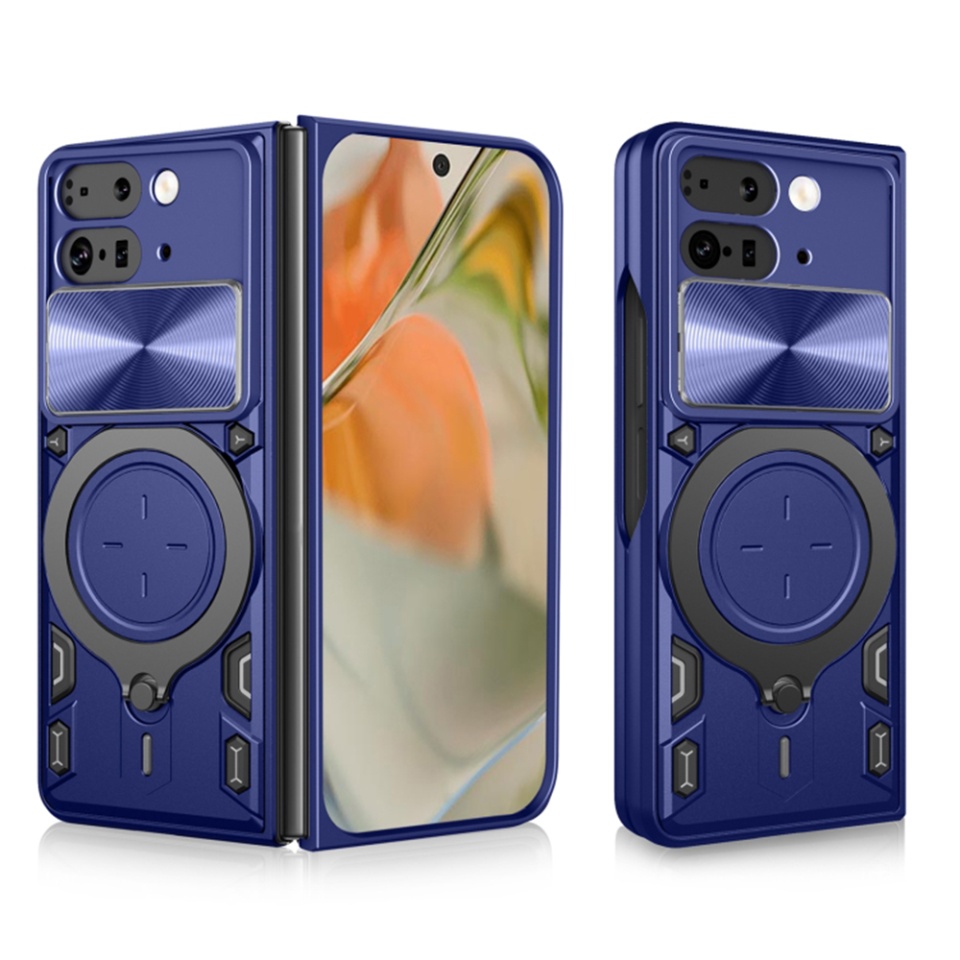 Husa pentru Google Pixel 9 Pro Fold, cu inel magnetic si suport ajustabil, protectie completa camera, SKDR SafeCover - Albastru