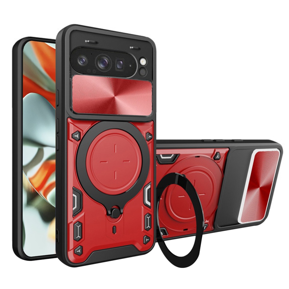 Husa pentru Google Pixel 9 Pro XL, SKYDDAR INNOVATION, CamGuard Pro, Inel Magnetic, Protectie Camera, set cu sticker, Rosu