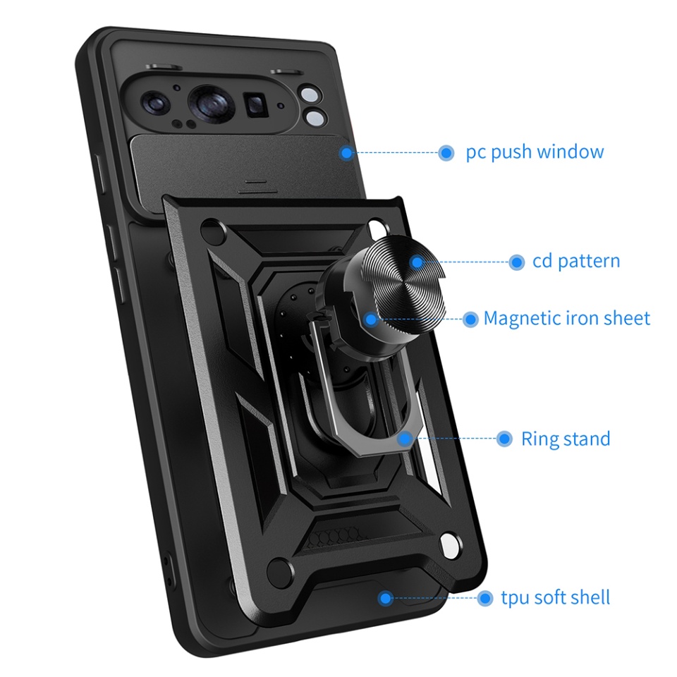Husa pentru Google Pixel 9 Pro XL, SKYDDAR INNOVATION, CamShield, Inel magnetic, set cu sticker, Verde - 1 | YEO