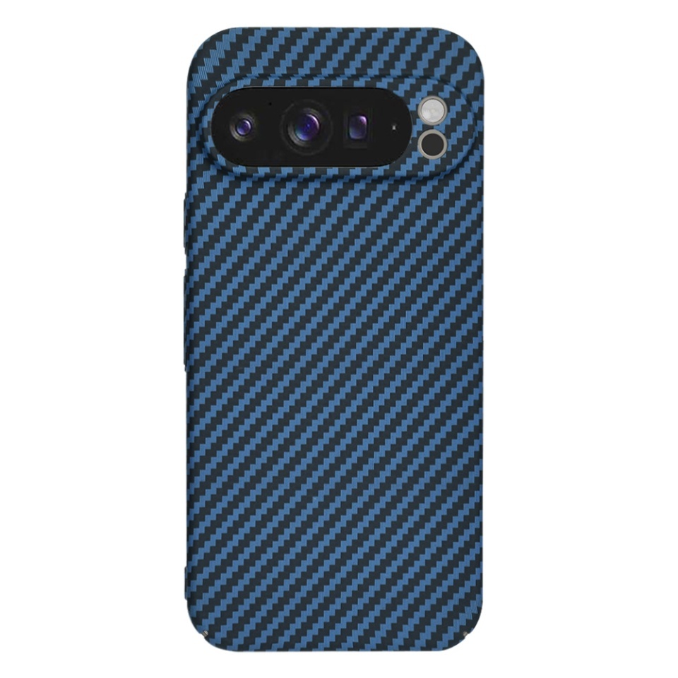 Husa pentru Google Pixel 9 Pro XL, SKYDDAR INNOVATION, textura carbon, Carbonite FiberShell, set cu sticker, Cyan, - 2 | YEO