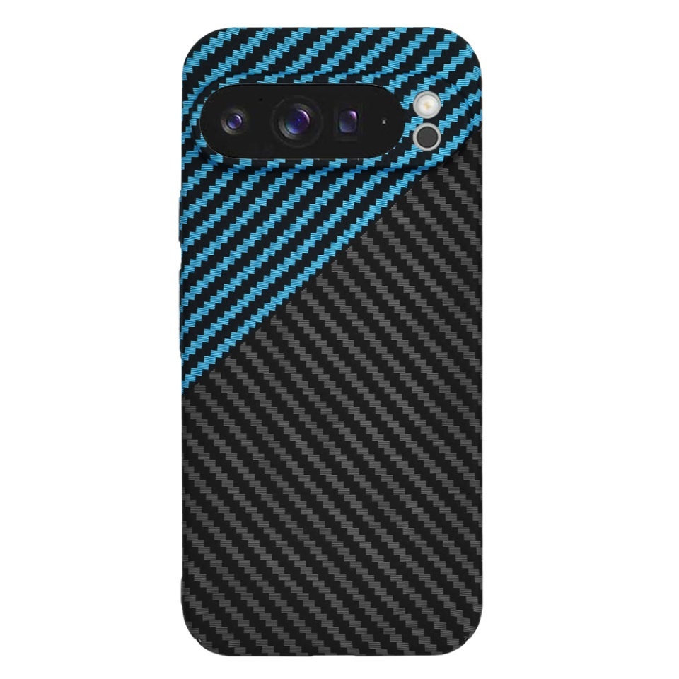Husa pentru Google Pixel 9 Pro XL, SKYDDAR INNOVATION, textura carbon, Carbonite FiberShell, set cu sticker, Bleu, - 2 | YEO