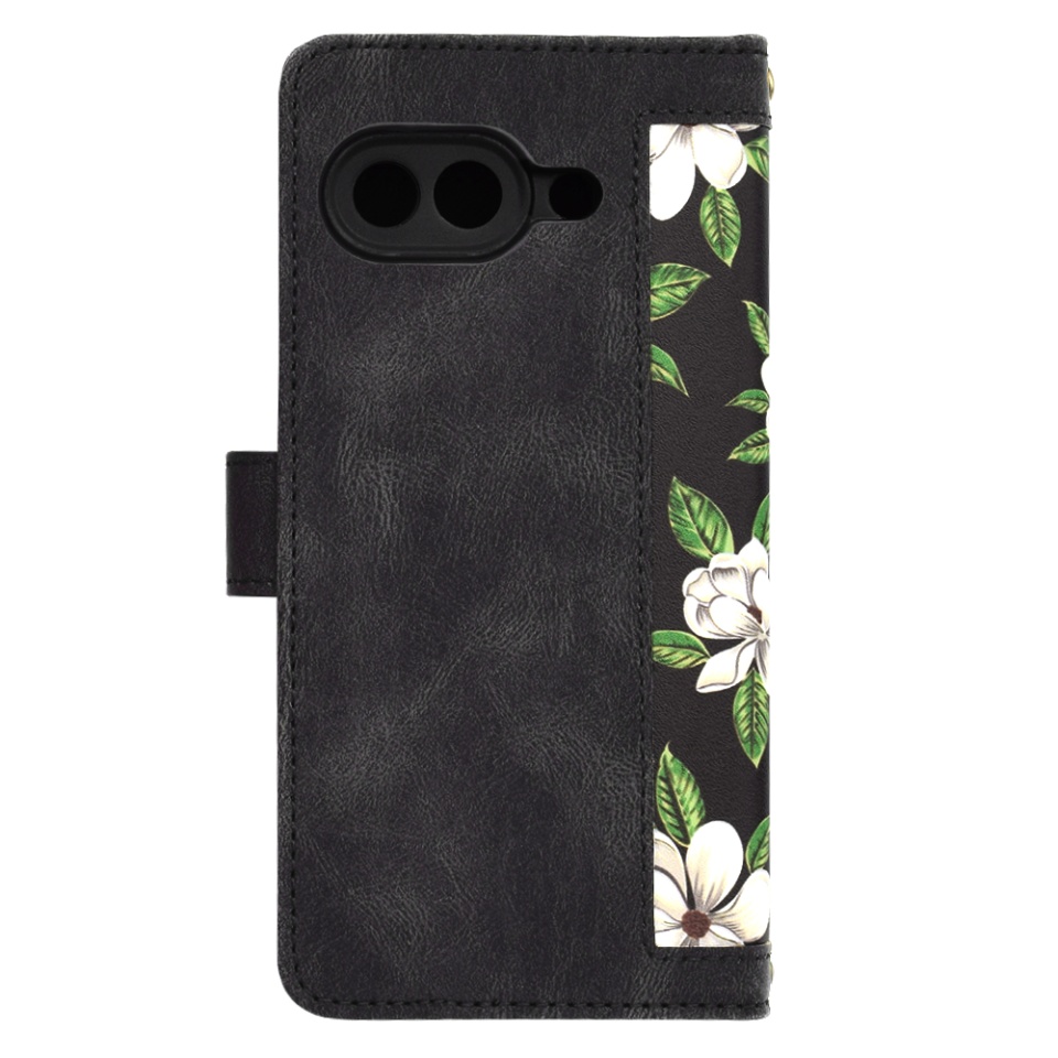 Husa pentru Google Pixel 9a din Piele Ecologică cu Design Floral, Protecție 360°, Stand Integrat, Buzunare pentru Carduri, SKDR Floral Wallet - Negru - 3 | YEO