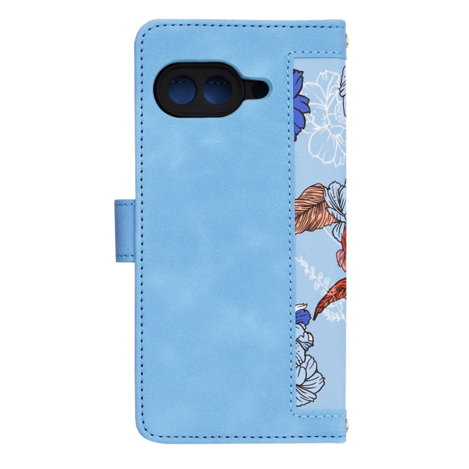 Husa pentru Google Pixel 9a din Piele Ecologică cu Design Floral, Protecție 360°, Stand Integrat, Buzunare pentru Carduri, SKDR Floral Wallet - Bleu - 3 | YEO