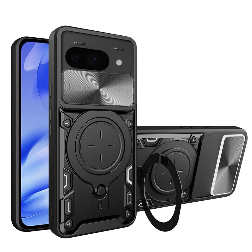 Husa pentru Google Pixel 9a, SKYDDAR INNOVATION, CamGuard Pro, Inel Magnetic, Protectie Camera, set cu sticker, Negru