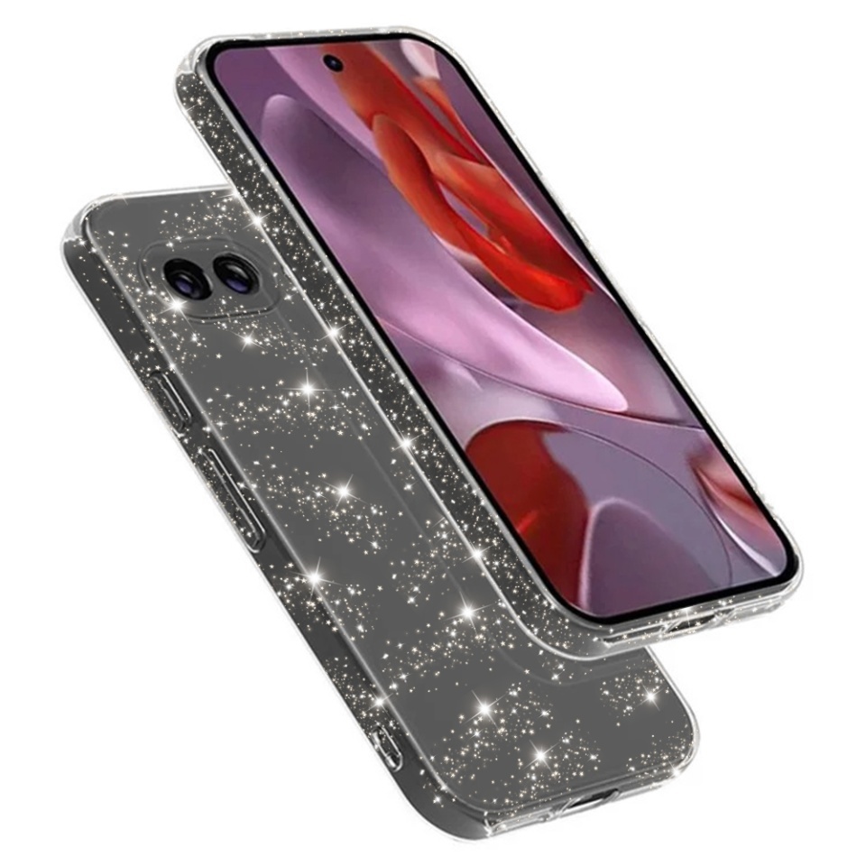 Husa pentru Google Pixel 9a, SKYDDAR INNOVATION, SparkleSkin din Silicon TPU cu Sclipici, Design Elegant, set cu sticker, Transparenta