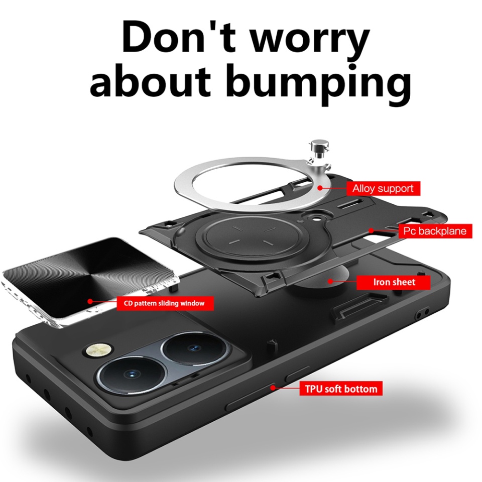Husa pentru Honor 200 Pro, cu inel magnetic si suport ajustabil, protectie completa camera, SKDR SafeCover - Negru - 1 | YEO