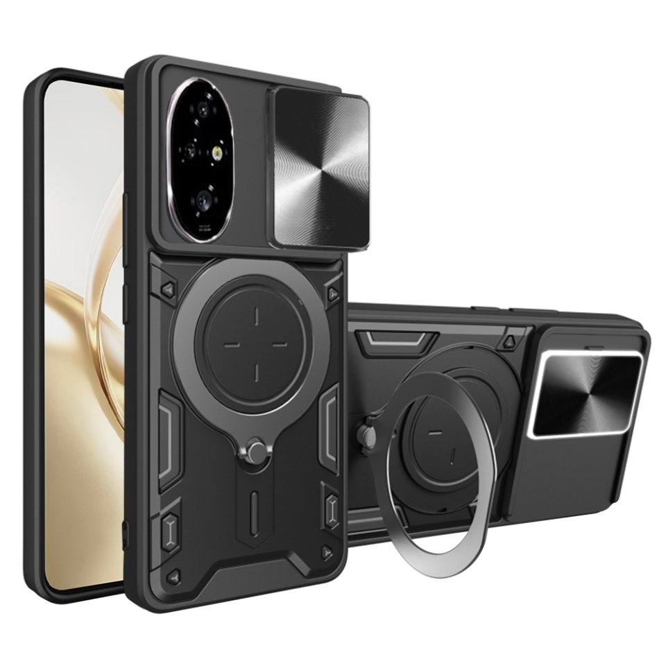 Husa pentru Honor 200 Pro, SKYDDAR INNOVATION, CamGuard Pro, Inel Magnetic, Protectie Camera, set cu sticker, Negru