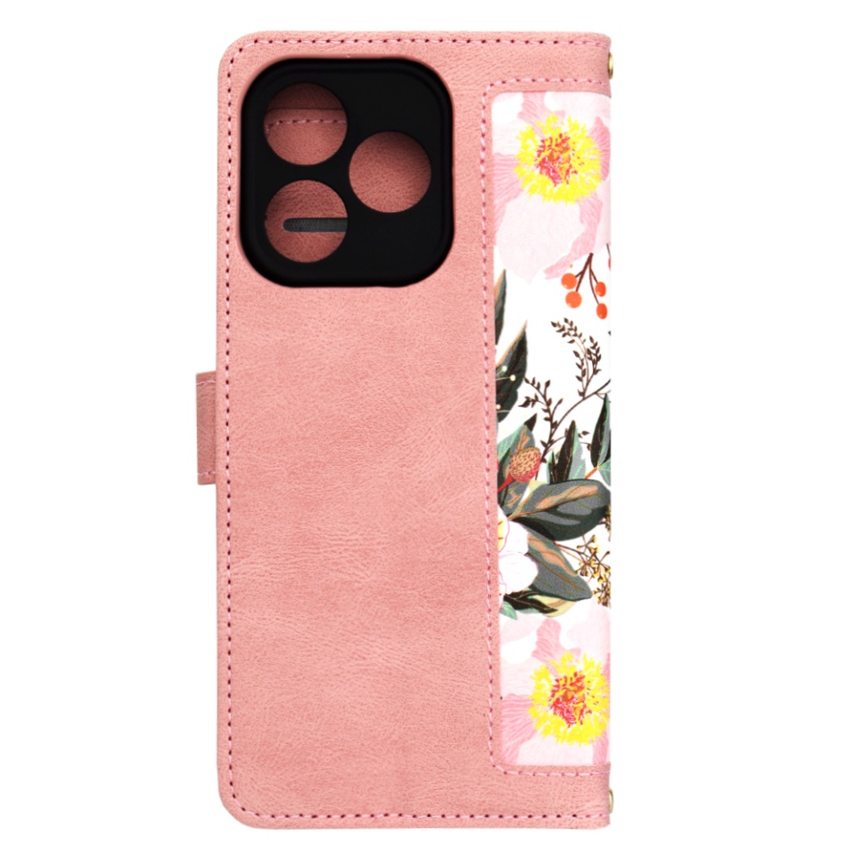 Husa pentru Honor 400 Lite, SKYDDAR INNOVATION, Floral Wallet, din Piele Ecologică cu Design Floral, Protecție 360°, Stand Integrat, Buzunare pentru Carduri, Roz, set cu sticker - 3 | YEO