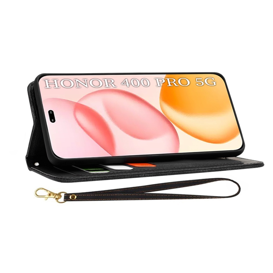 Husa pentru Honor 400 Pro, SKYDDAR INNOVATION, Flipcraft din Piele Ecologică, Stand Integrat, Buzunare pentru Carduri, set cu sticker, Negru - 3 | YEO