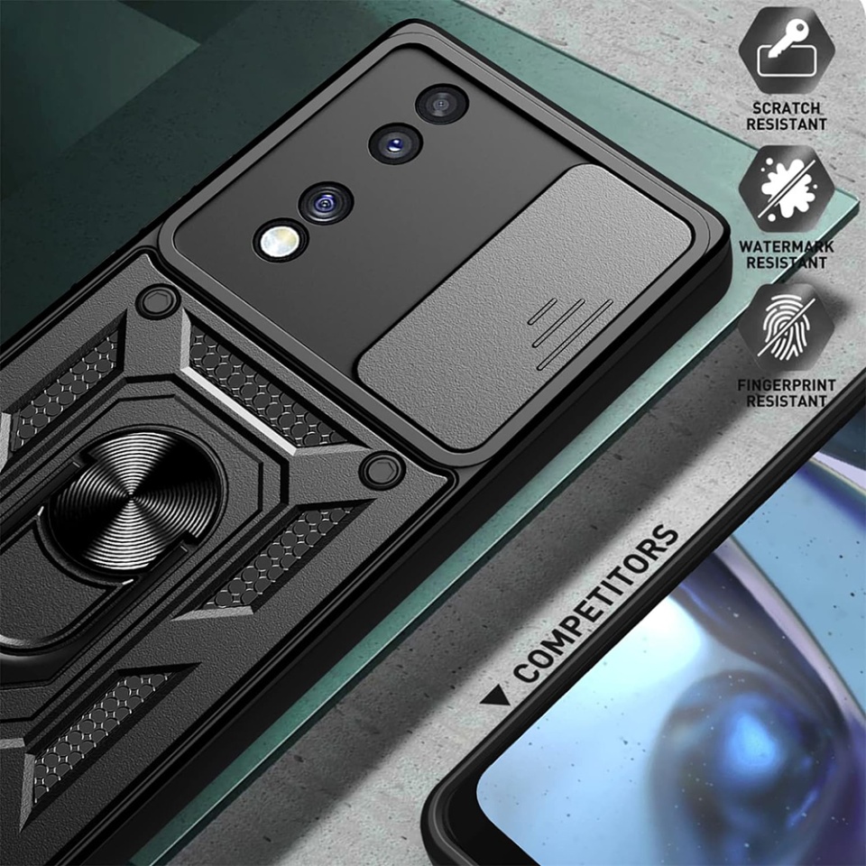 Husa pentru Honor 70, SKYDDAR INNOVATION, CamShield, Inel magnetic, set cu sticker, Negru - 2 | YEO