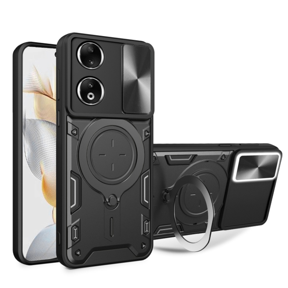 Husa pentru Honor 90, SKYDDAR INNOVATION, CamGuard Pro, Inel Magnetic, Protectie Camera, set cu sticker, Negru