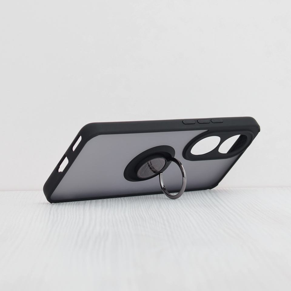 Husa pentru Honor 90, SKYDDAR INNOVATION, Glinth cu Inel Rotativ 360° Magnetic, Negru, set cu sticker - 1 | YEO