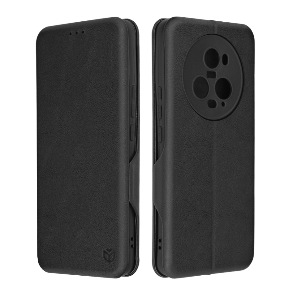 Husa pentru Honor Magic5 Pro, SKYDDAR INNOVATION, Safe Wallet tip carte din Piele Ecologica, Suport Carduri, Inchidere Magnetica, Negru, set cu sticker