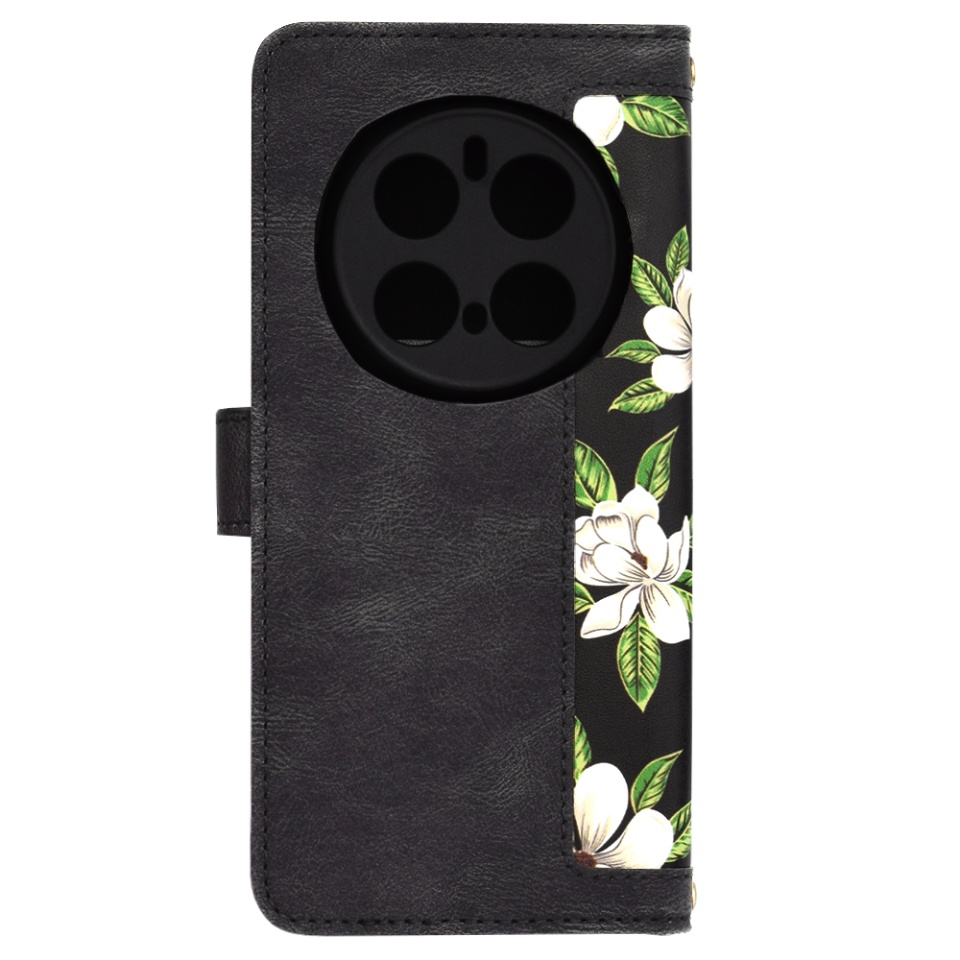 Husa pentru Honor Magic7 Pro din Piele Ecologică cu Design Floral, Protecție 360°, Stand Integrat, Buzunare pentru Carduri, SKDR Floral Wallet - Negru - 3 | YEO