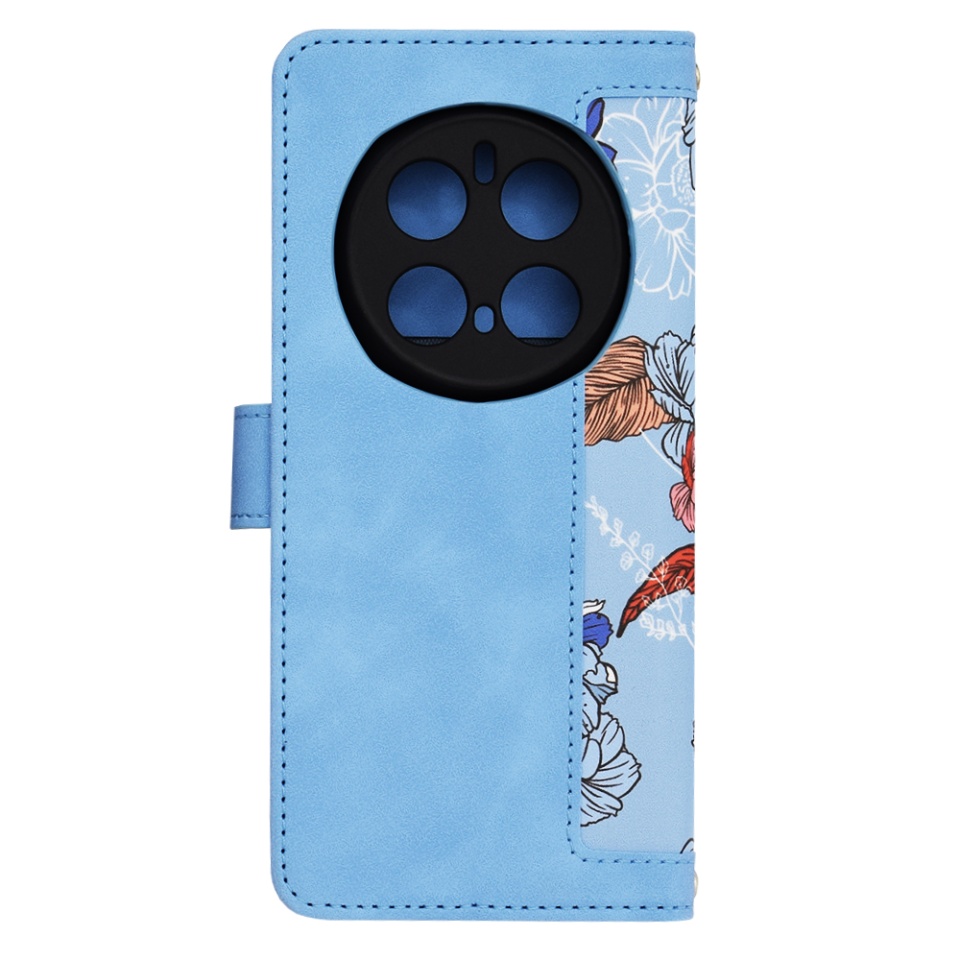 Husa pentru Honor Magic7 Pro din Piele Ecologică cu Design Floral, Protecție 360°, Stand Integrat, Buzunare pentru Carduri, SKDR Floral Wallet - Bleu - 3 | YEO