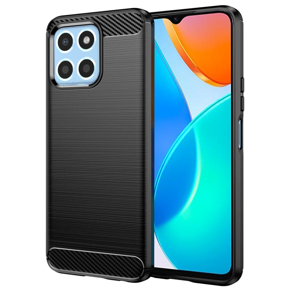 Husa pentru Honor X6 / X8 5G / 70 Lite, SKYDDAR INNOVATION, Carbon Silicone, din Silicon Slim, cu textura Fibra Carbon, set cu sticker, Negru