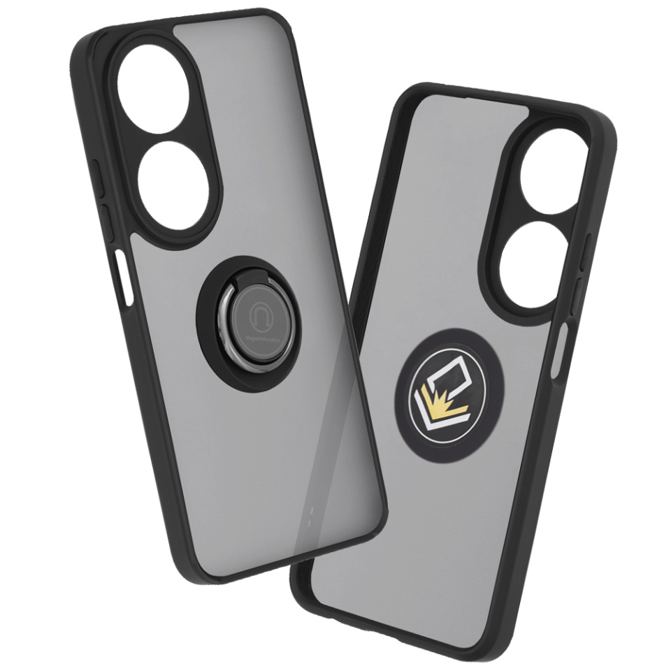 Husa pentru Honor X7b / 90 Smart / X7b 5G, SKYDDAR INNOVATION, Glinth cu Inel Rotativ 360° Magnetic, Negru, set cu sticker