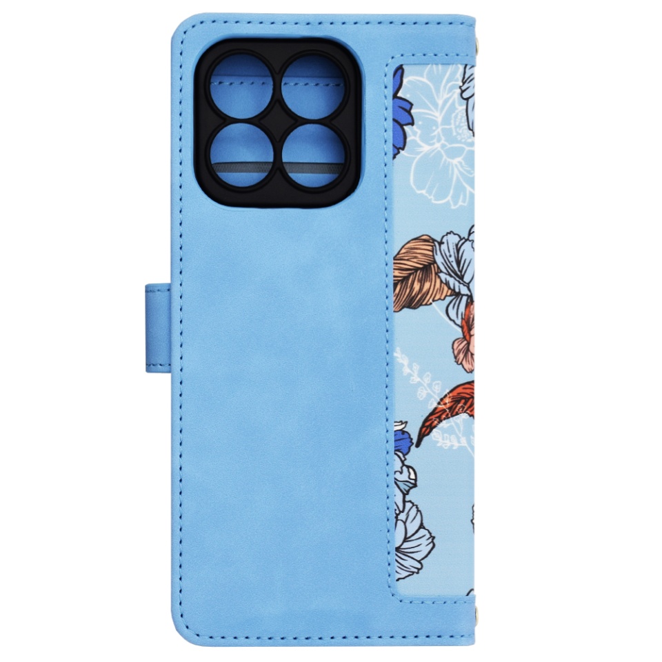 Husa pentru Honor X8b din Piele Ecologică cu Design Floral, Protecție 360°, Stand Integrat, Buzunare pentru Carduri, SKDR Floral Wallet - Bleu - 1 | YEO