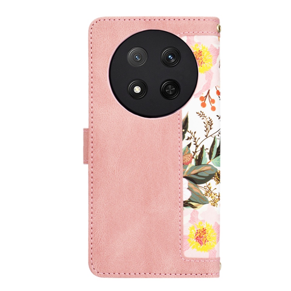 Husa pentru Honor X9c / Magic7 Lite din Piele Ecologică cu Design Floral, Protecție 360°, Stand Integrat, Buzunare pentru Carduri, SKDR Floral Wallet - Roz - 2 | YEO