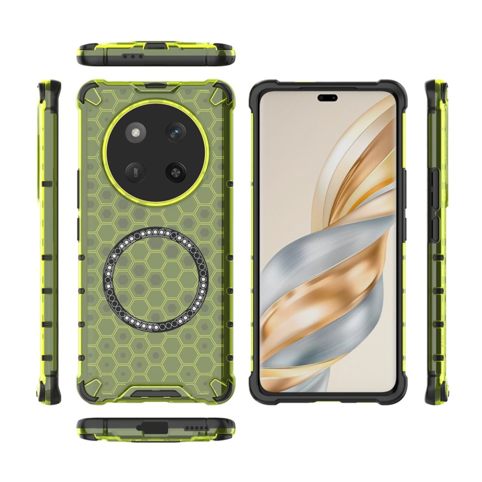 Husa pentru Honor X9c / Magic7 Lite, SKYDDAR INNOVATION, HoneyComb Shield MagSafe, Antisoc, set cu sticker, Verde - 2 | YEO
