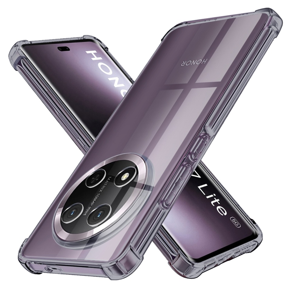Husa pentru Honor X9c / Magic7 Lite, SKYDDAR INNOVATION, Shockproof Clear Silicone, Silicon Slim, set cu sticker, Fumuriu