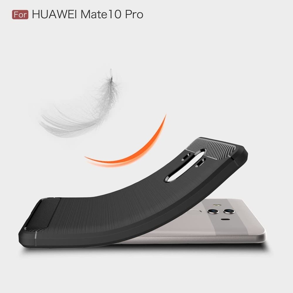 Husa pentru Huawei Mate 10 Pro, SKYDDAR INNOVATION, Carbon Silicone, din Silicon Slim, cu textura Fibra Carbon, set cu sticker, Negru - 2 | YEO
