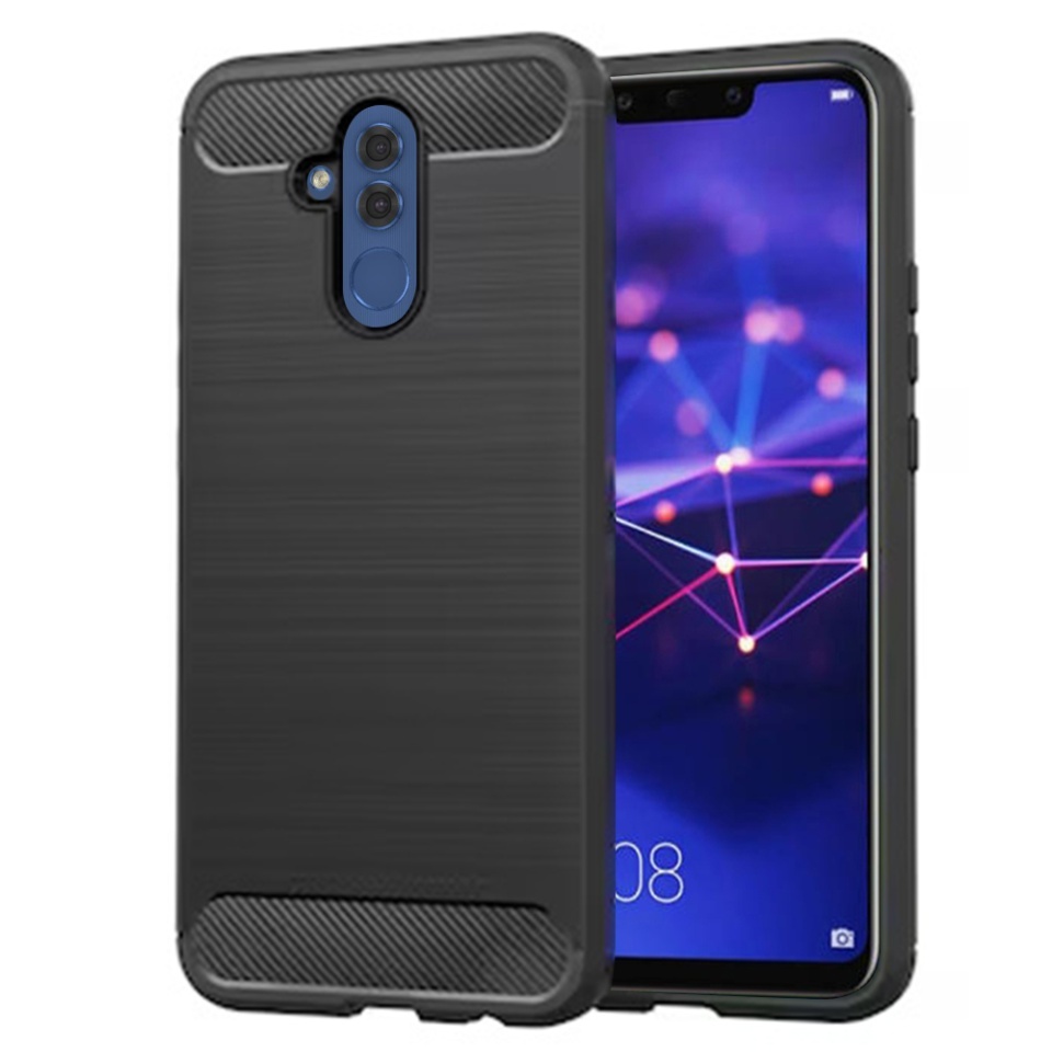 Husa pentru Huawei Mate 20 Lite, SKYDDAR INNOVATION, Carbon Silicone, din Silicon Slim, cu textura Fibra Carbon, set cu sticker, Negru
