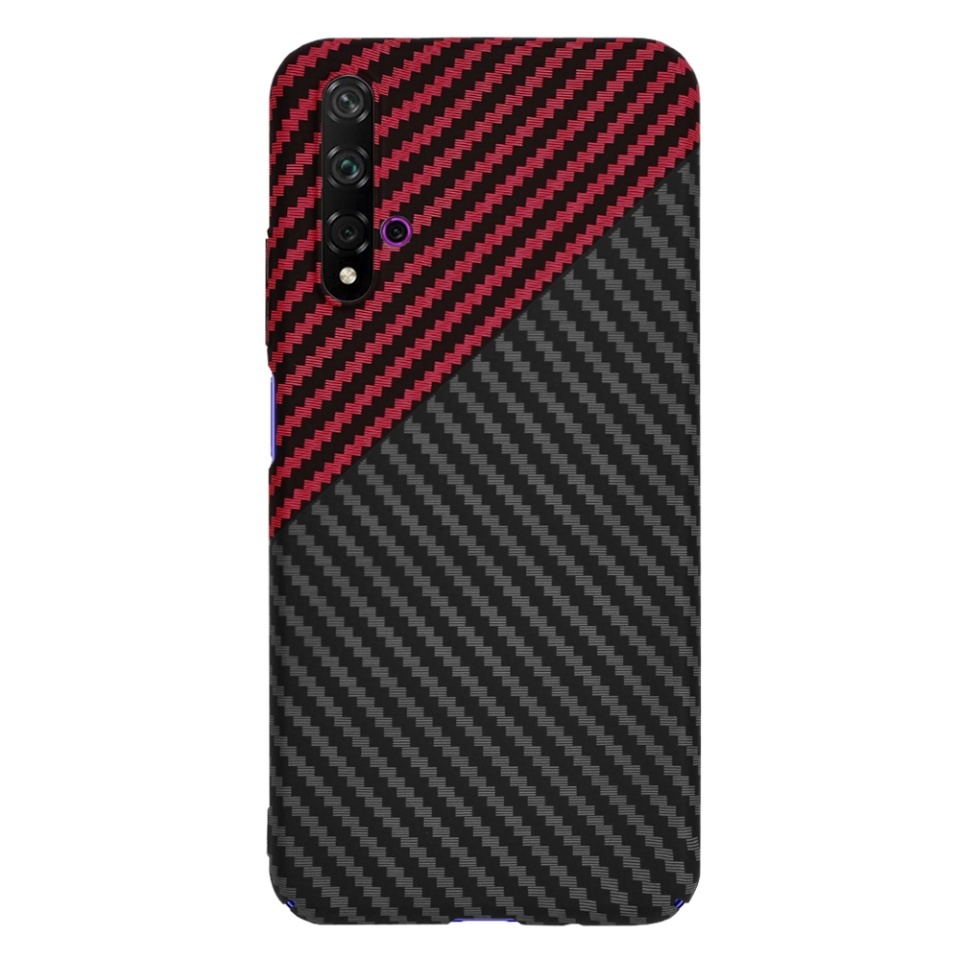 Husa pentru Huawei Nova 5T / Honor 20, SKYDDAR INNOVATION, textura carbon, Carbonite FiberShell, set cu sticker, Rosu inchis, - 2 | YEO