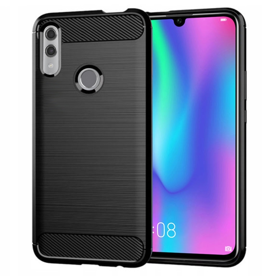 Husa pentru Huawei P Smart 2019 / Honor 10 Lite, SKYDDAR INNOVATION, Carbon Silicone, din Silicon Slim, cu textura Fibra Carbon, set cu sticker, Negru