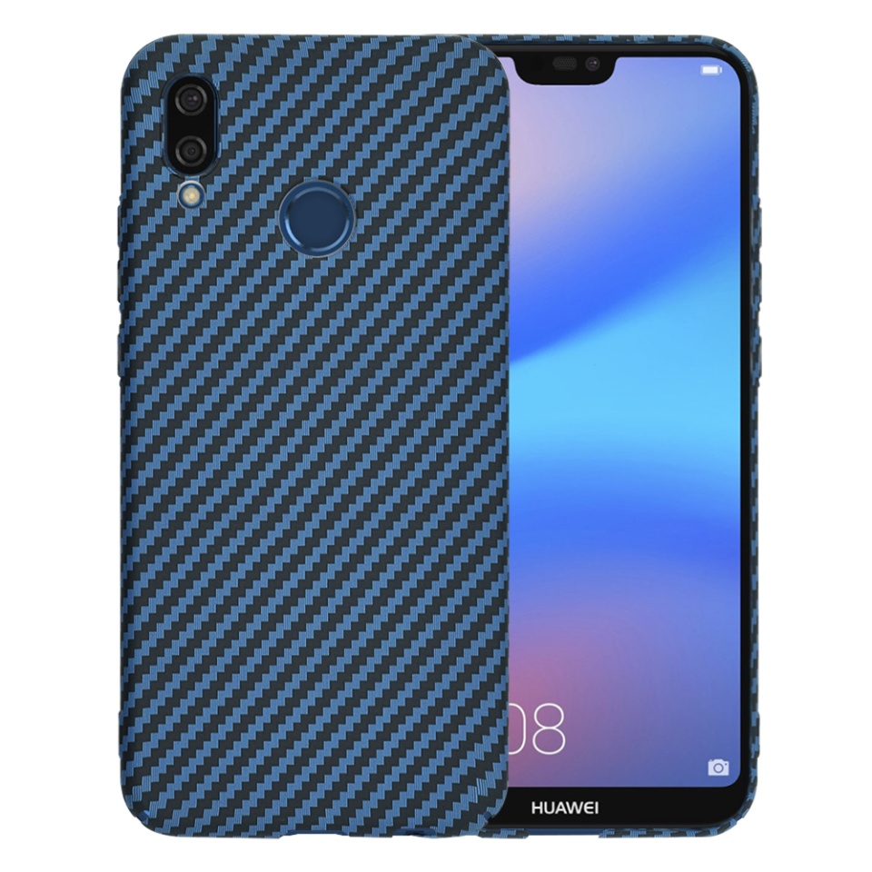 Husa pentru Huawei P20 Lite, Finisaj Premium cu Textura de Carbon, Design Elegant, SKDR CarbonFlex - Cyan