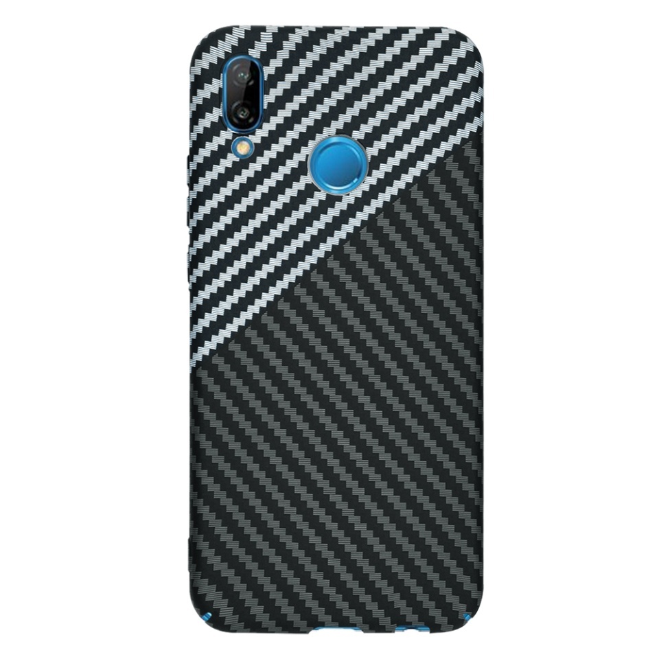 Husa pentru Huawei P20 Lite, SKYDDAR INNOVATION, textura carbon, Carbonite FiberShell, set cu sticker, Gri, - 2 | YEO