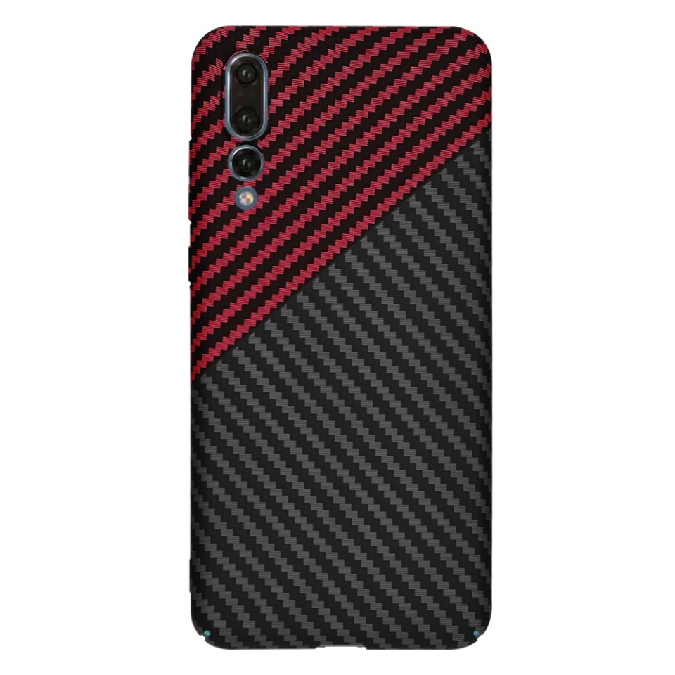 Husa pentru Huawei P20 Pro, SKYDDAR INNOVATION, textura carbon, Carbonite FiberShell, set cu sticker, Rosu inchis, - 2 | YEO