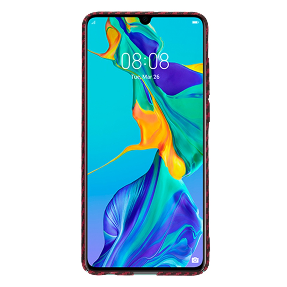 Husa pentru Huawei P30, Finisaj Premium cu Textura de Carbon, Design Elegant, SKDR CarbonFlex - Rosu - 1 | YEO