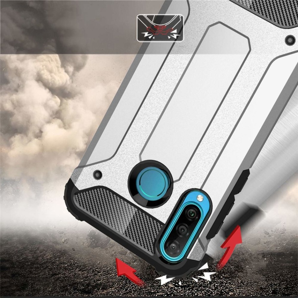 Husa pentru Huawei P30 Lite / P30 Lite New Edition, SKYDDAR INNOVATION, Hybrid Armor, din Plastic Dur, Margini Cauciucate, Antisoc, set cu sticker, Negru - 3 | YEO
