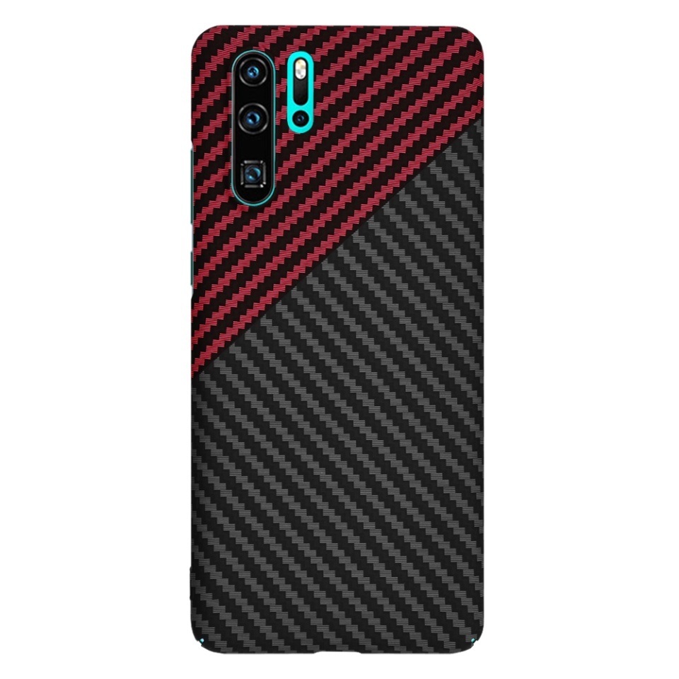 Husa pentru Huawei P30 Pro / P30 Pro New Edition, SKYDDAR INNOVATION, textura carbon, Carbonite FiberShell, set cu sticker, Rosu inchis, - 2 | YEO