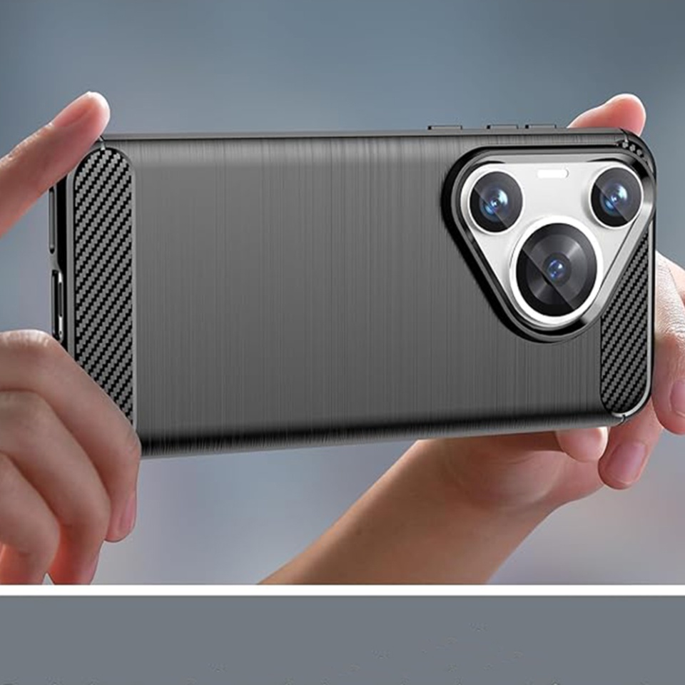 Husa pentru Huawei Pura 70 din Silicon Premium, Slim, cu textura Fibra Carbon - Albastru - 1 | YEO