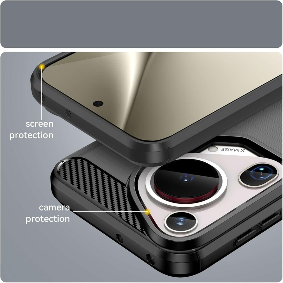 Husa pentru Huawei Pura 70 Ultra din Silicon Premium, Slim, cu textura Fibra Carbon - Negru - 3 | YEO