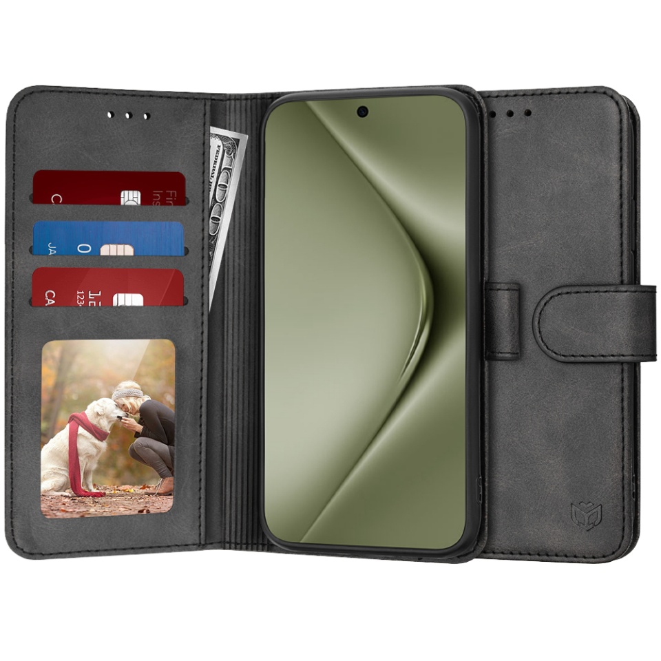 Husa pentru Huawei Pura 70 Ultra, SKYDDAR INNOVATION, Diary Book, tip carte, cu Portofel Interior, Antisoc, Negru, set cu sticker