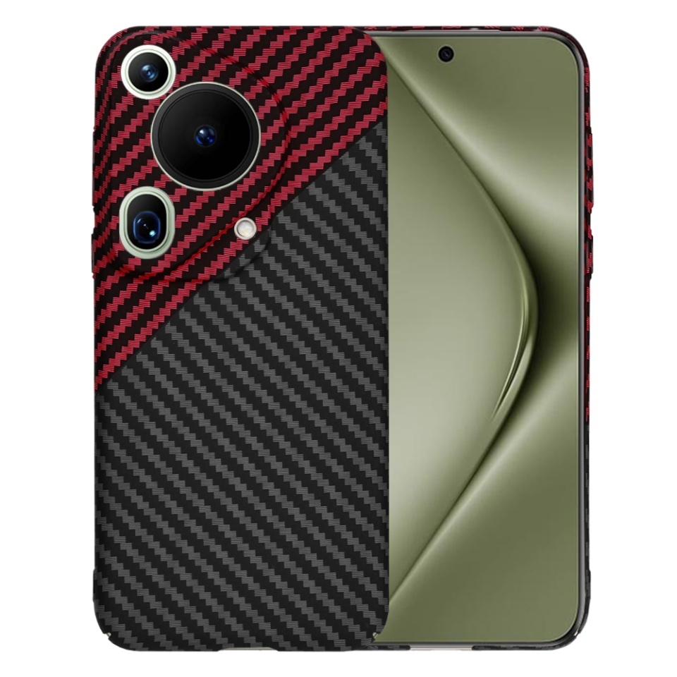 Husa pentru Huawei Pura 70 Ultra, SKYDDAR INNOVATION, textura carbon, Carbonite FiberShell, set cu sticker, Rosu inchis,