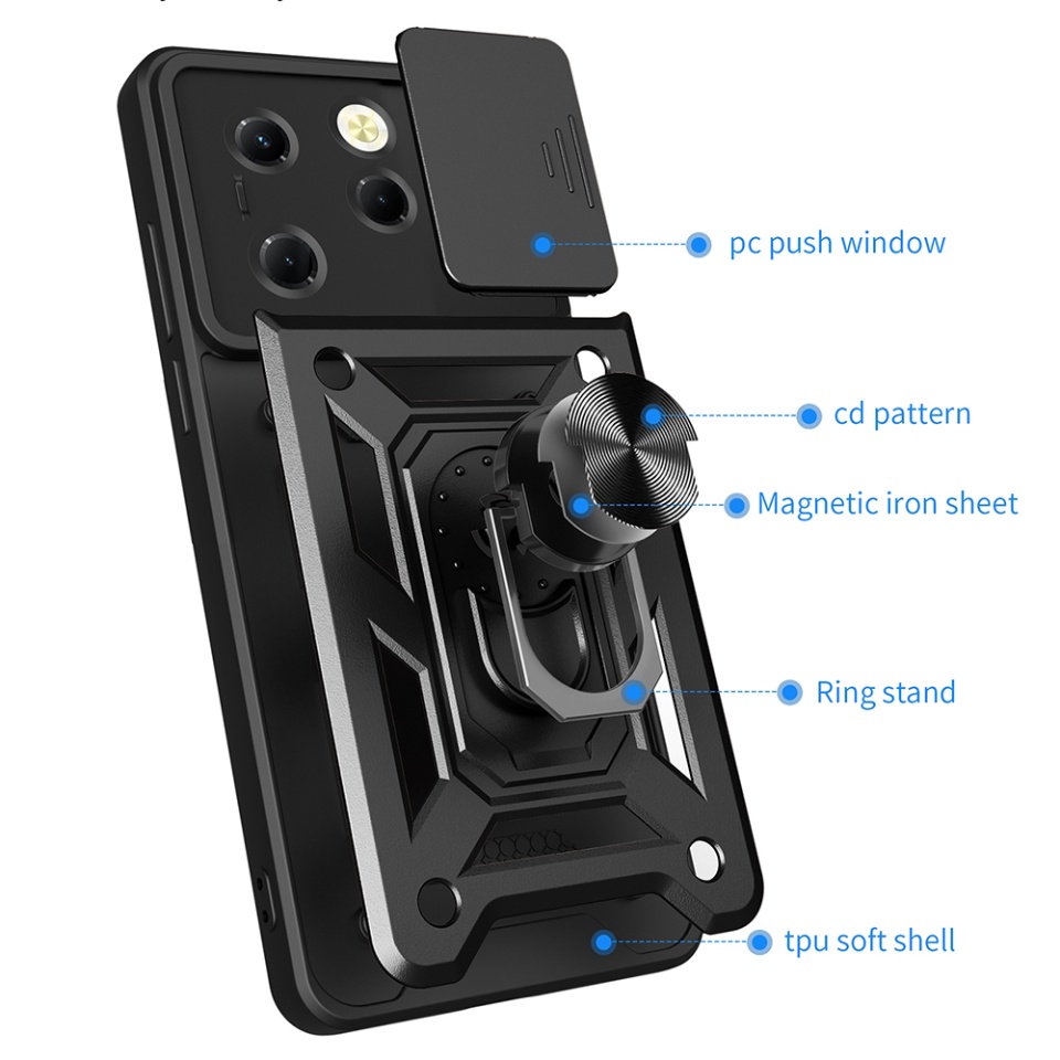Husa pentru Infinix Hot 40 / Hot 40 Pro / Tecno Spark 20 Pro, SKYDDAR INNOVATION, CamShield, Inel magnetic, set cu sticker, Negru - 2 | YEO